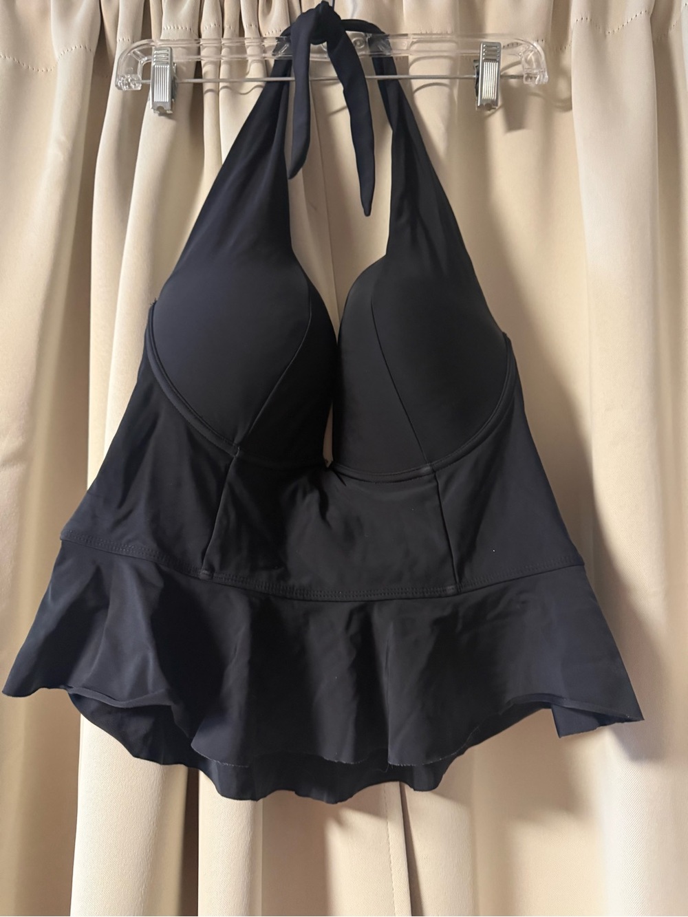 Venus Peplum Black Halter Underwire Sewn in Cup Tankini Swim Top